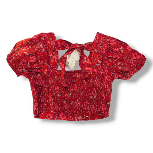 NWT Band of the Free Joelle Floral Smocked Crop Top Sz. L [12] Crimson Pink - Picture 5 of 10